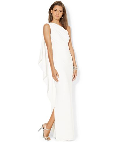 lauren ralph shoulder draped gown