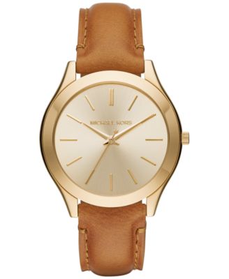 Michael Kors Women\u0026#39;s Slim Runway Luggage Leather Strap Watch 42mm MK2465