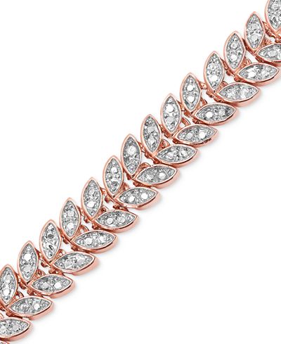 18k accent brass leaf bracelet diamond rose gold