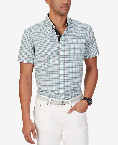 nautica seersucker sleeve short check shirt