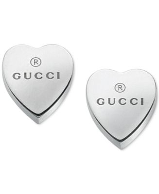Gucci Women&#39;s Sterling Silver Heart Shape Trademark Engraved Stud Earrings YBD22399000100U ...
