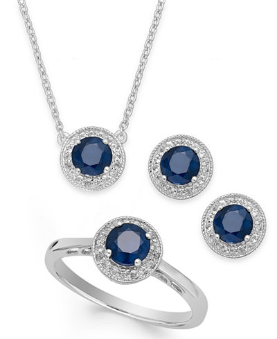Sapphire (2-1/2 ct. t.w.) and White Topaz (1/2 ct. t.w.) Jewelry Set in Sterling Silver