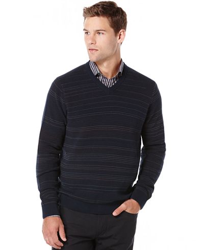 Perry Ellis Big and Tall Striped V-Neck Sweater