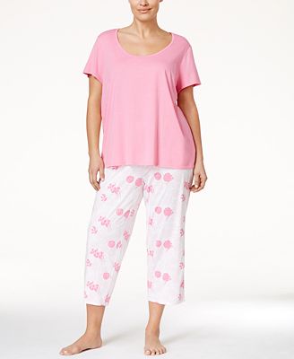 Nautica Plus Size T-shirt & Printed Capri Pants Pajama Set - Bras 