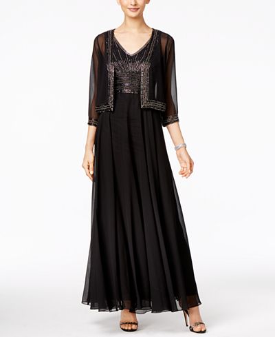 j kara v neck beaded gown