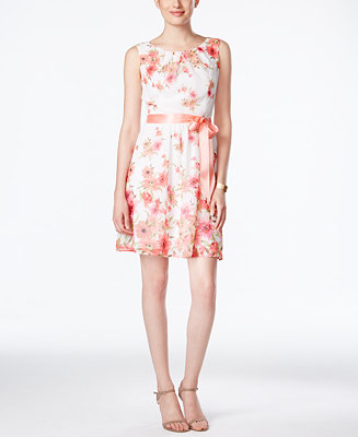 Connected Petite Sleeveless Floral-Print Fit & Flare Dress - Dresses - Women - Macy's