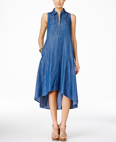 INC International Concepts Denim High-Low Trapeze Dress, Only at Macy&#39;s - Dresses - Women - Macy&#39;s