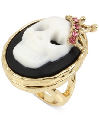 Betsey Johnson Gold-Tone Skull Cameo With Crystal Spider Surprise Ring ...