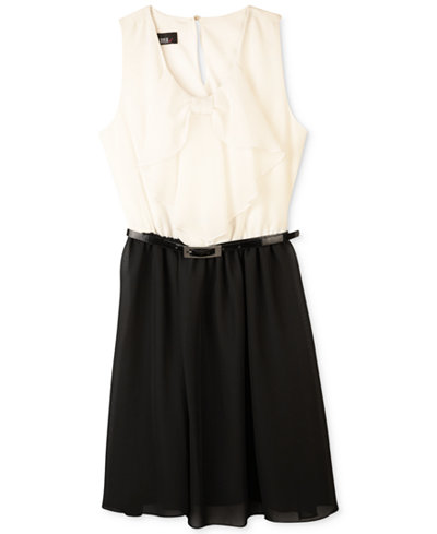 BCX Girls' White-to-Black Bow Dress