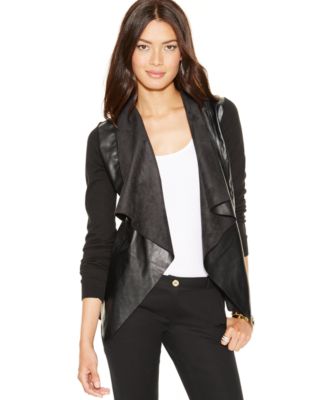 MICHAEL Michael Kors Mixed-Media Draped-Front Cardigan