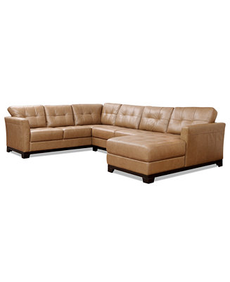 Martino Leather 3-Piece Chaise Sectional Sofa - Furniture - Macy&#39;s