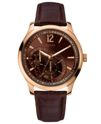 GUESS Watch, Men's Brown Leather Strap 45mm U10627G1 - Watches ...