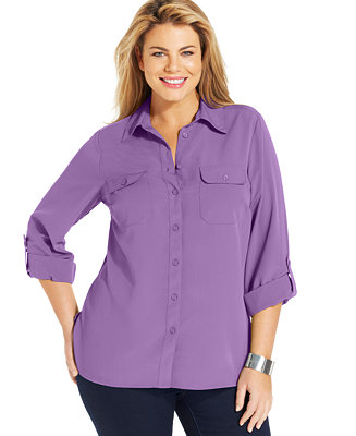 NY Collection Plus Size Utility Shirts - Women - Macy's