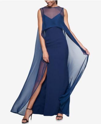 cape overlay chiffon gown