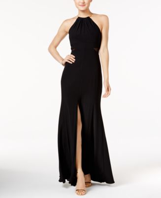 Xscape Illusion Side-Slit Necklace Halter Gown - Dresses - Women - Macy's