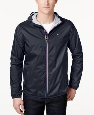 TOMMY HILFIGER MEN'S ZIP-FRONT HOODED NYLON WINDBREAKER