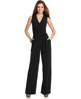 NY Collection Petite Surplice Belted Wide-Leg Jumpsuit - Pants & Capris ...