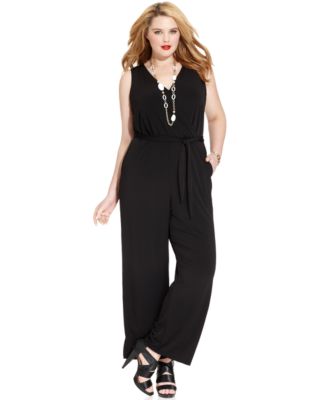 NY Collection Plus Size Sleeveless Belted Jumpsuit - Jumpsuits ...