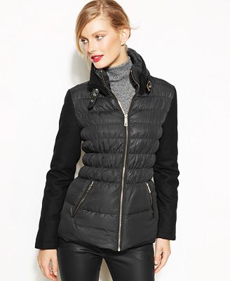 Kenneth Cole Reaction Mixed-Material Down Puffer Coat - Coats - Women ...