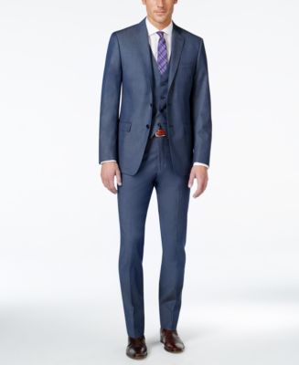 Calvin Klein X-Fit Blue Twill Extra Slim-Fit Vested Suit - Suits & Suit ...