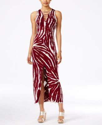 Material Girl Juniors&#39; Tie-Dyed Lace-Up Maxi Dress, Only at Macy&#39;s - Juniors Dresses - Macy&#39;s