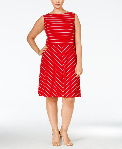 Charter Club Plus Size Striped Fit & Flare Dress, Only at Macy's