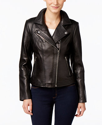 MICHAEL Michael Kors Leather Moto Jacket - Coats - Women - Macy's