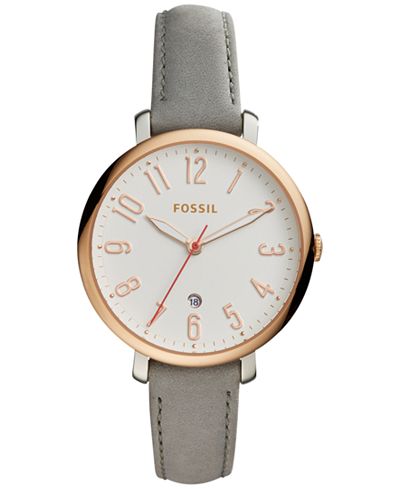 Fossil Women's Jacqueline Gray Leather Strap Watch 36mm ES4032 ...