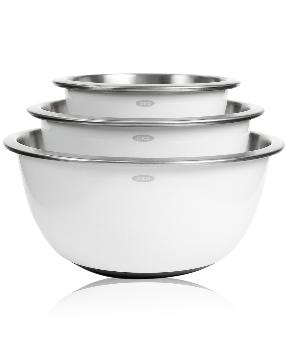 OXO Non Skid Mixing Bowls, Set of 3 White Stainless Steel   Kitchen
