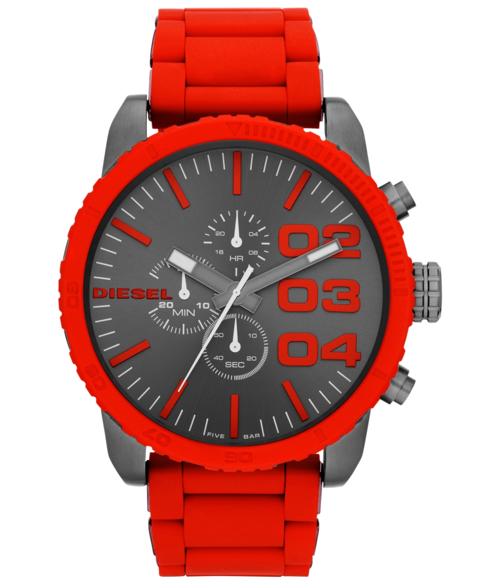 Diesel Watch, Mens Chronograph Red Silicone Wrapped Stainless Steel