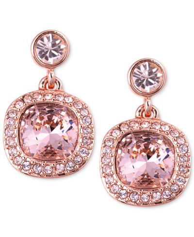 Givenchy Earrings, Rose Gold-Tone Swarovski Light Pink Stone Drop ...