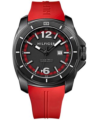 Tommy Hilfiger Men's Red Silicone Strap Watch 46mm 1791112
