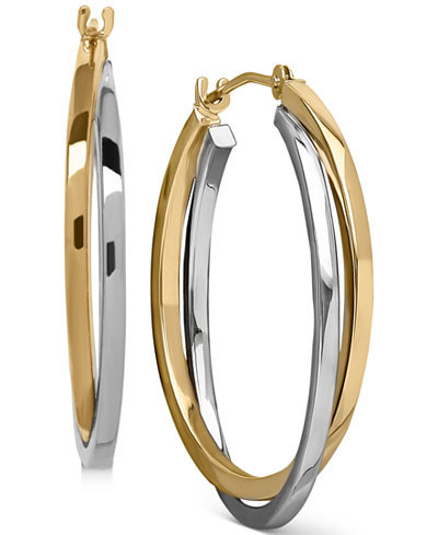 Two-Tone, Gold or White Gold Intertwined Hoop Earrings in 14k Gold and
