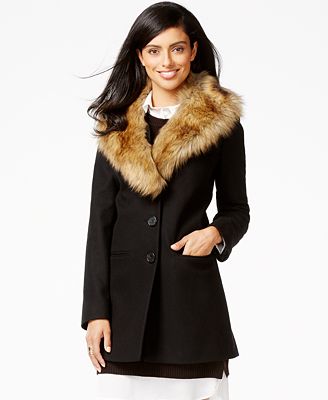 INC International Concepts Faux-Fur-Trim Shawl-Collar Coat, Only at ...