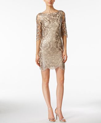 Calvin Klein Three-Quarter-Sleeve Lace Dress - Dresses - Women - Macy's