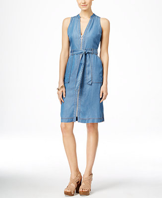 INC International Concepts Petite Denim Zip-Front Dress, Only at Macy's ...