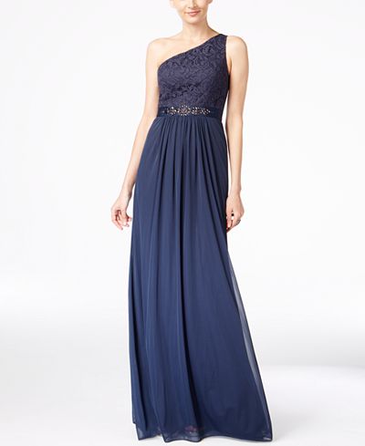 Adrianna Papell Embellished Lace One-Shoulder Gown - Dresses - Women ...