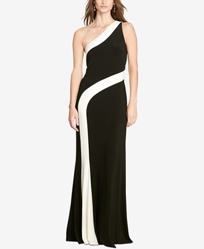 Lauren Ralph Lauren One-Shoulder Two-Toned Gown - Dresses - Women - Macy's