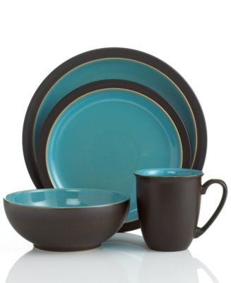 Denby Dinnerware, Duets Brown and Turquoise 4 Piece Place Setting ...