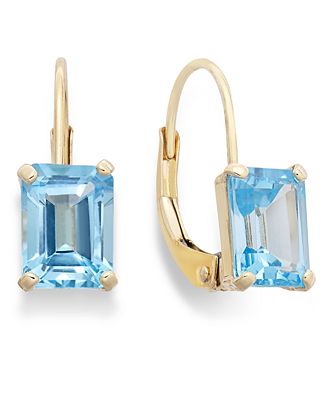 10k Gold Earrings, Emerald-Cut Blue Topaz Leverback Earrings (2 ct. t.w ...