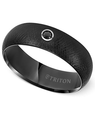 Triton Men's Black Tungsten Carbide Ring, Black Diamond Accent Comfort ...