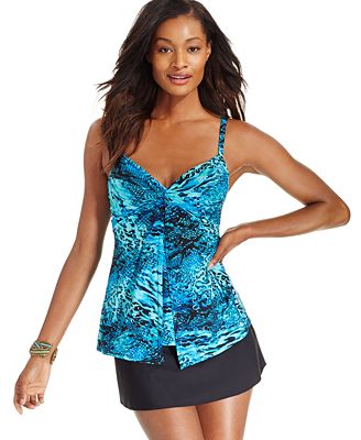 Miraclesuit Printed Flyaway Tankini Top & Swim Skirt - Swimwear - Women ...