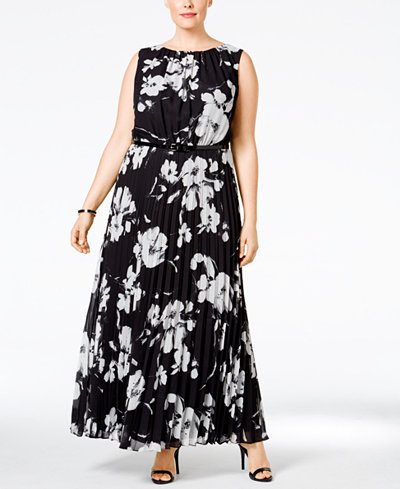 Jessica Howard Plus Size Floral-Print Belted Maxi Dress - Dresses ...