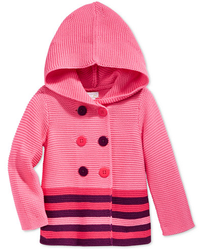 First Impressions Baby Girls' Double-Breasted Striped Hooded Sweater ...