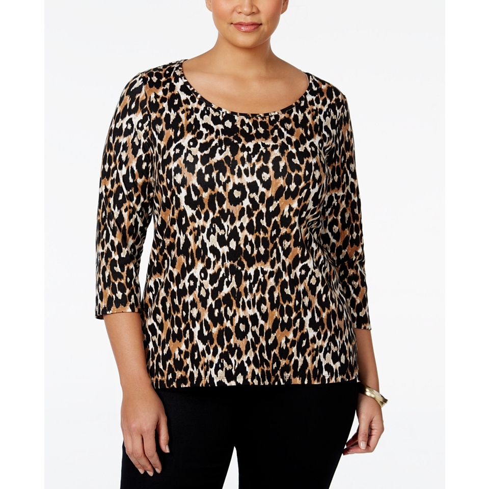 Charter Club Plus Size Animal Print Top, Only at   Tops   Plus