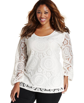 ING Trendy Plus Size Long-Sleeve Lace Top - Tops - Plus Sizes - Macy's