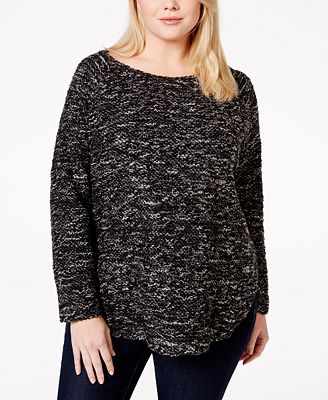 Jessica Simpson Plus Size Long-Sleeve Marled-Knit Sweater - Sweaters ...