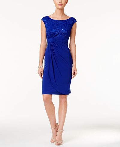 Connected Sequin Lace Faux-Wrap Dress - Dresses - Women - Macy's