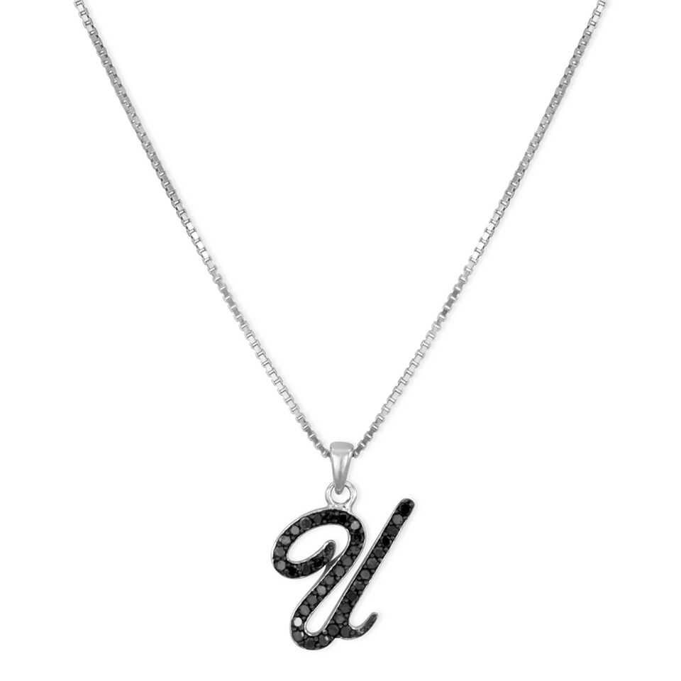 Sterling Silver Necklace, Black Diamond U Initial Pendant (1/4 ct. t