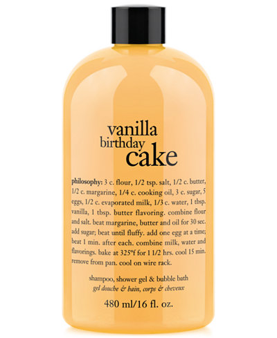 philosophy vanilla birthday cake ultra rich 3-in-1 shampoo, body wash, and bubble bath, 16 oz.